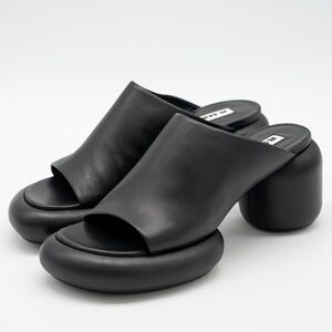 szie 41 EU / 11 US Jil Sander Black Chunky Leather Sandals Block Heel Platform